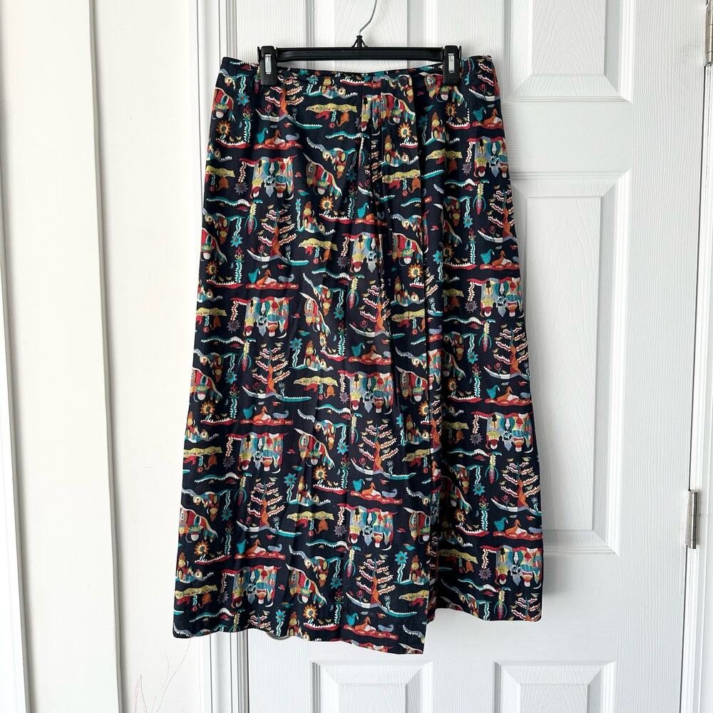Doncaster Sport Vintage 80s Black Navajo Multicolor Print Novelty USA Wrap Skirt